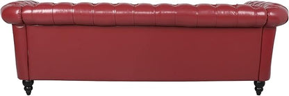 LEVNARY Chesterfield Sofa, Classic Tufted Upholstered Leather Couch, Modern 3 Seater Couch Furniture with Tufted Back for Living Room Office (Wine Red)