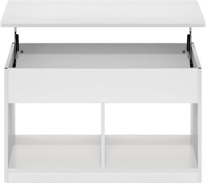 Furinno Jensen Living Room Lift Top Coffee Table with Hidden Compartment, Solid White