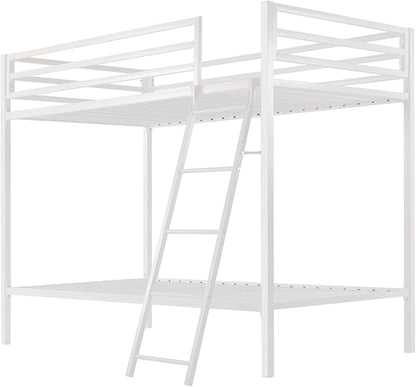SHA CERLIN Loft Bunk Bed Twin Over Twin Size with Ladder and Guardrail,Heavy Duty Metal Slats Support No Box Spring Needed Small Space Saving Furniture for Bedroom Dorm,White