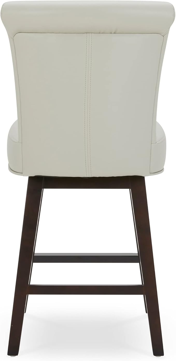 CHITA 26 Inch Counter Height Swivel Bar Stools Set of 2, FSC Certified Modern Upholstered Faux Leather Swivel Barstool Chair with Back, Creamy Grey