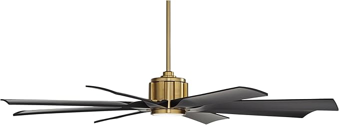 Possini Euro Design 60" Defender Modern Outdoor Ceiling Fan with LED Light Remote Control Soft Brass Matte Black Damp Rated for Patio Exterior House Home Porch Gazebo Garage Barn