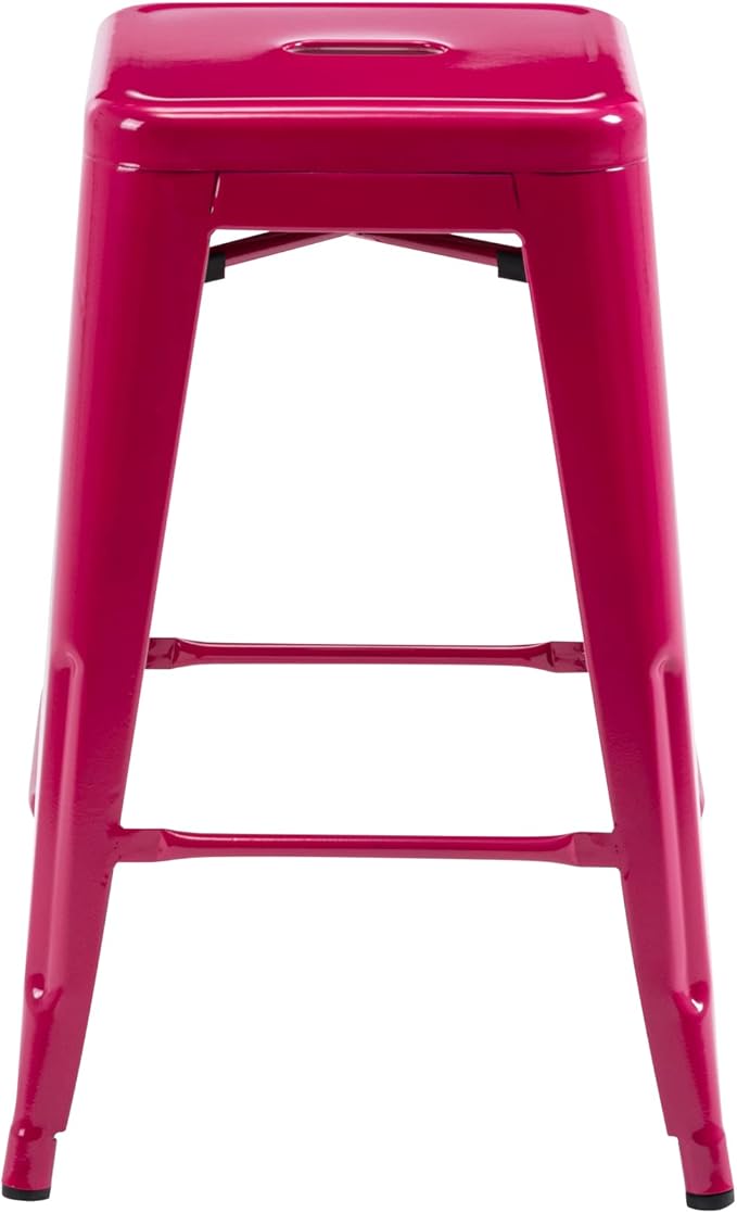 Vogue Furniture Direct 24 Inch Bar Stools Backless Metal Barstools Indoor-Outdoor Counter Height Stools with Square Seat, Set of 4 (Hot Pink)