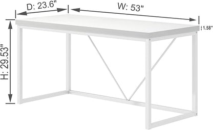 EXCEFUR Home Office Desk, Modern Wood Computer Desk, Wood Study Writing Table, Simple Gaming Executive Desk Workstation for Bedroom Living Room, White, 53 inch