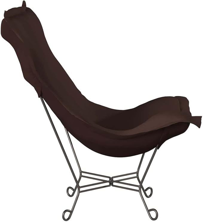 Howard Elliott Scroll Puff Rocker Seating Chair With Cover, Multipurpose Alternate Seating Butterfly Chair with Titanium Frame, Patio Furniture for Camping, Home, Indoor & Outdoor, Sterling Chocolate