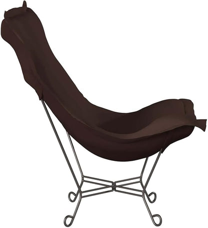 Howard Elliott Scroll Puff Rocker Seating Chair With Cover, Multipurpose Alternate Seating Butterfly Chair with Titanium Frame, Patio Furniture for Camping, Home, Indoor & Outdoor, Sterling Chocolate