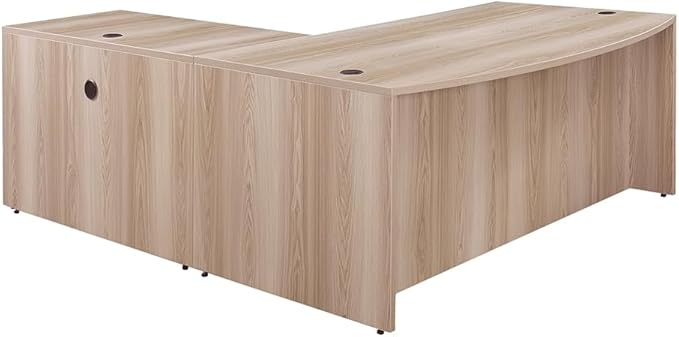 nbf signature series at Work Bowfront Reversible L Shaped Desk with Hutch - Ergonomic Computer Desk with Storage Drawers - Ideal for Office - 88.58" D x 70.87" W x 28.94" H, Espresso Laminate