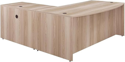 nbf signature series at Work Bowfront Reversible L Shaped Desk with Hutch - Ergonomic Computer Desk with Storage Drawers - Ideal for Office - 88.58" D x 70.87" W x 28.94" H, Espresso Laminate