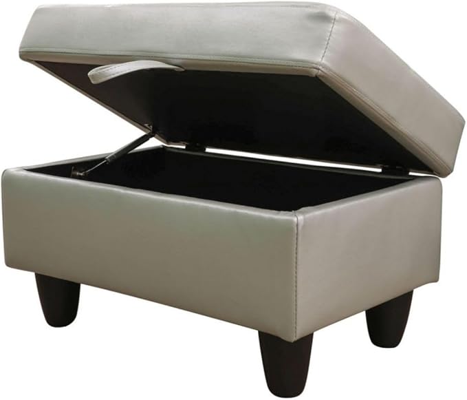 Ottoman Storage Ottoman Bench Faux Leather Footrest Footstool with Hinged Lid for Living Room, Bedroom, Entryway, Silver Green, 28.5"X19"X17.5"
