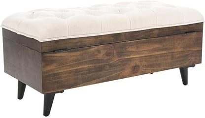 Safavieh Home Collection Liam Light Beige and Dark Oak Tufted Cocktail Ottoman