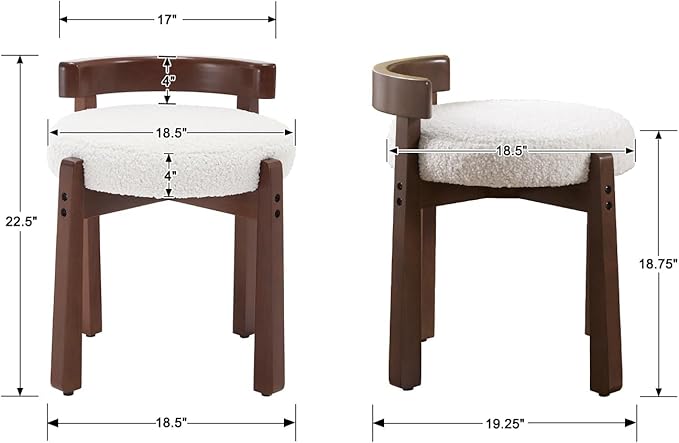 HNY Modern Boucle Ottoman Set of 2 Upholstered Vanity Chair with Solid Wood Legs, Cute Round Footrest for Bedroom & Living Room, White