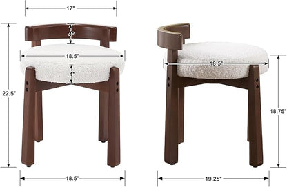HNY Modern Boucle Ottoman Set of 2 Upholstered Vanity Chair with Solid Wood Legs, Cute Round Footrest for Bedroom & Living Room, White