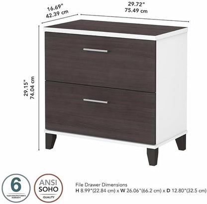 Pemberly Row Wood 2 Drawer Lateral File Cabinet in White and Storm Gray