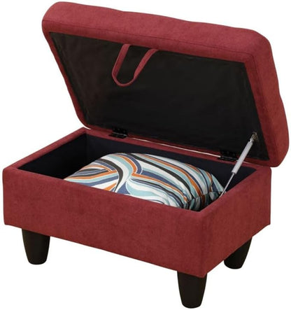 Ottoman Storage Ottoman Bench Flannel Footrest Footstool with Hinged Lid for Living Room, Bedroom, Entryway, Red, 28.5"X19"X17.5"