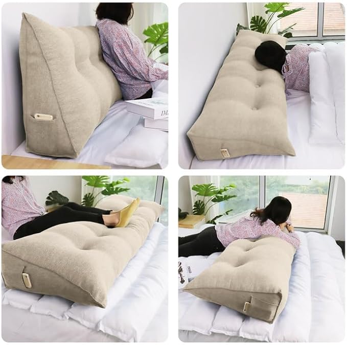 WOWMAX Headboard Pillow Triangular Bed Wedge Pillow for Headboard Wedge Pillow Headboard for Daybed Bunk Bed Large Bolster Pillow for Bed with Removable Cover, 85% Linen 15% Cotton Blend