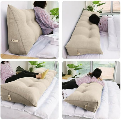WOWMAX Headboard Pillow Queen Triangular Bed Wedge Pillow for Headboard Wedge Pillow Headboard for Daybed Bunk Bed Large Bolster Pillow for Bed with Removable Cover, 85% Linen 15% Cotton Blend