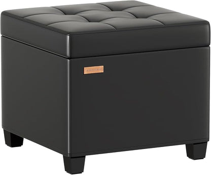 17.7 inches Synthetic Leather turfed Ottomans Cube with Legs, Metal-Framed Square Storage Ottoman Foot Rest Stool Holds 770 LB for Dorm Living Room Bedroom Black UASND63B