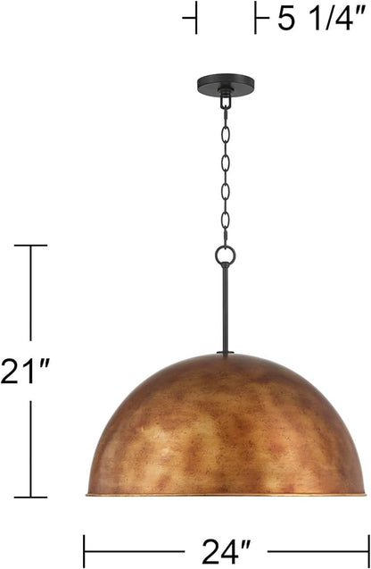 Possini Euro Design Julian 24" Rustic Industrial Pendant Ceiling Light Fixture Dining Room Over Table Kitchen Island Foyer Dome Hanging 4-Light Brown Bronze Finish Hallway Entryway Living Room