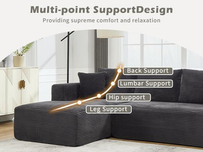 PELUMY 108.7" L-Shaped Modular Sectional Sofa with Oversized Chaise, Cloud Couch with Memory Foam, No Assembly Required Sleeper Sofa for Small Space Living Room, Apartment (Grey, Corduroy)