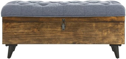 Safavieh Home Collection Liam Light Beige and Dark Oak Tufted Cocktail Ottoman