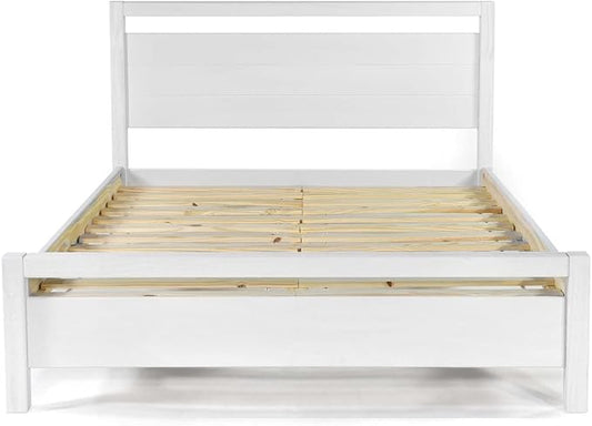Grain Wood Furniture Loft Queen Size Solid Wood Bed, Brushed White