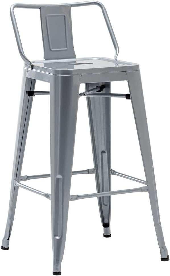 HAOBO Home 26" Low Back Metal Counter Stool Height Bar Stools [Set of 4] Barstools, Silver