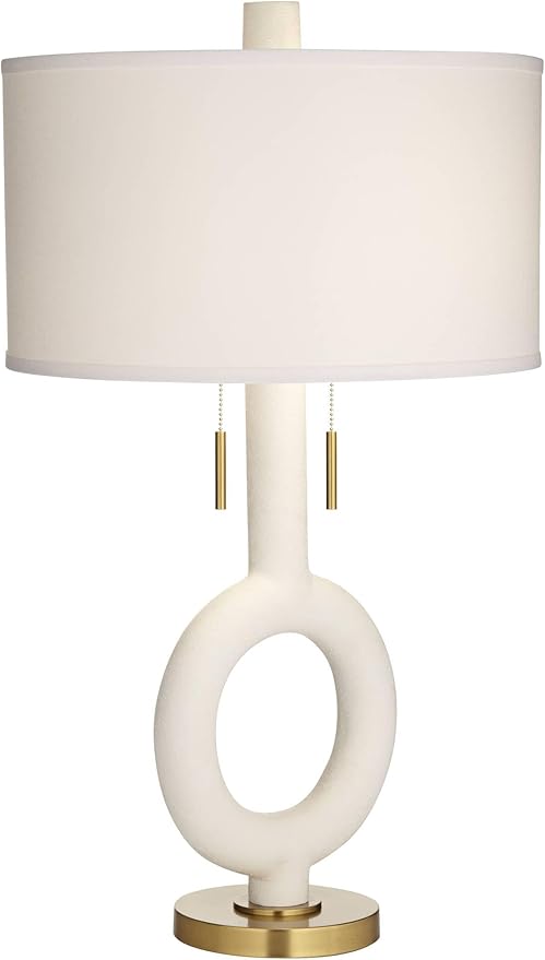 Possini Euro Design Athena 30 3/4" Tall Open Circle Large Mid Century Modern End Table Sculptural Lamp Pull Chain White Finish White Shade Living Room Bedroom Bedside Nightstand House Office Home