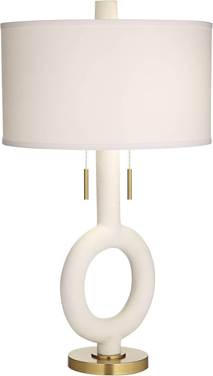 Possini Euro Design Athena 30 3/4" Tall Open Circle Large Mid Century Modern End Table Sculptural Lamp Pull Chain White Finish White Shade Living Room Bedroom Bedside Nightstand House Office Home