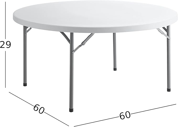 2 Pack! 60" Round Granite White Plastic Folding Banquet Table, Heavy Duty, Modern Design, Indoor & Outdoor Use, 8 Seating Capacity