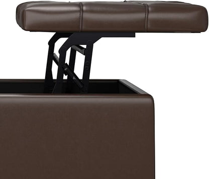 SIMPLIHOME Harrison 40 inch Wide Transitional Square Large Coffee Table Storage Ottoman in Chocolate Brown Vegan Faux Leather, Assembled, for The Living Room and Bedroom