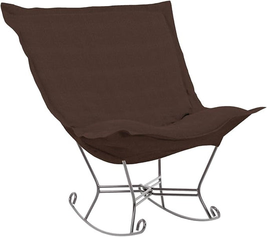 Howard Elliott Scroll Puff Rocker Seating Chair With Cover, Multipurpose Alternate Seating Butterfly Chair with Titanium Frame, Patio Furniture for Camping, Home, Indoor & Outdoor, Sterling Chocolate