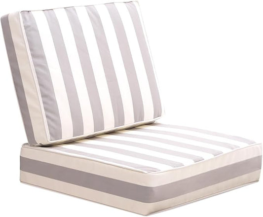Outdoor Seat Cushions Set for Patio Furniture Thick Patio Cushion Set Weather-Resistant Cushions 23.6" W x 23.6" D x 5” T,Grey Stripes