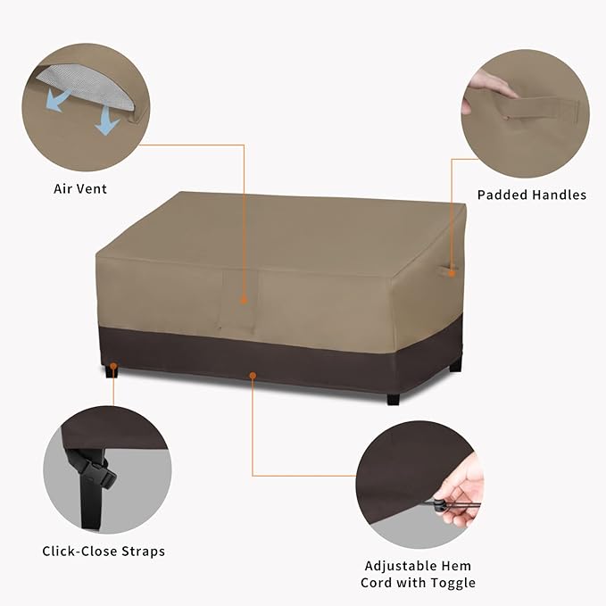 Easy-Going Waterproof Outdoor Couch Cover, Heavy Duty Deep 3-Seater Patio Sofa Cover, Winchdproof Outdoor Furniture Cover with Air Vent （88Wx40Dx33H inch,Camel/Dark Brown