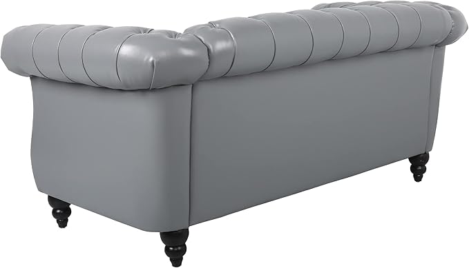 LEVNARY Leather Sofa, Chesterfield Tufted Upholstered 2 Seater Couch, Modern Loveseat Couch Classic Furniture for Living Room Bedroom (Gray)