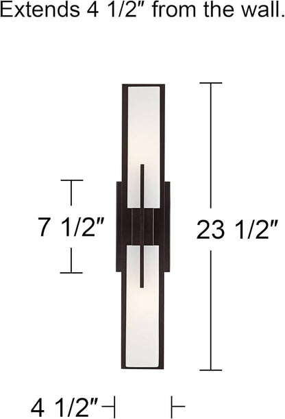 Possini Euro Design Midtown Modern Wall Light Bronze Metal Hardwired 23 1/2" 2-Light Fixture White Glass Shade for Bedroom Bedside Bathroom Vanity Living Room Hallway Dining House Home Kitchen