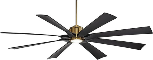 Possini Euro Design 70" Defender Modern Outdoor Ceiling Fan with LED Light Remote Control Soft Brass Matte Black Damp Rated for Patio Exterior House Home Porch Gazebo Garage Barn