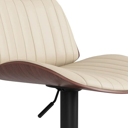SIMPLIHOME Goulding Adjustable Swivel Bar Stool - 33 inch Seat Height Upholstered Metal Chair in Cream Vegan Faux Leather, Mid Century Seating for Kitchen or Bar with Curved Bentwood Back