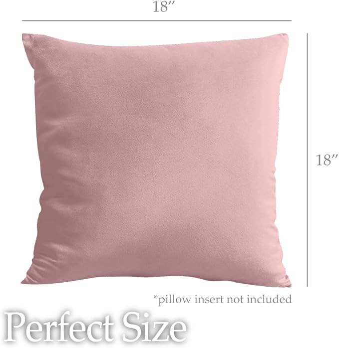 lalaLOOM Velvet Throw Pillow Covers, Set of 2, 18x18 Decorative Square Pillows Home Decor, Soft Accent Cases, Silky Machine Washable Pillowcases for Sofa, Couch, Bedroom, Living Room, Dusty Rose