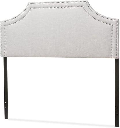 Urban Upmarket Modern and Contemporary Fabric Upholstered Headboard, Nailded Trim Head Board Beige/Queen