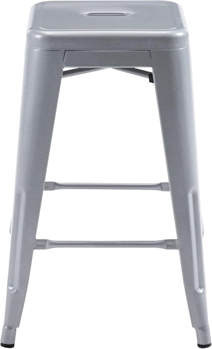 Vogue Furniture Direct 24" High Bar Stools Backless Silver Metal Barstools Indoor-Outdoor Barstools Counter Height Stools with Square Seat, Set of 2 - VF1571021