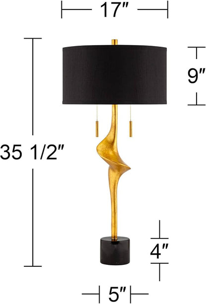 Possini Euro Design Athena 35 1/2" Tall Large Modern Glam End Table Lamps Set of 2 Pull Chain Sculptural Gold Leaf Living Room Bedroom Bedside Nightstand House Office Home Reading Kitchen Entryway