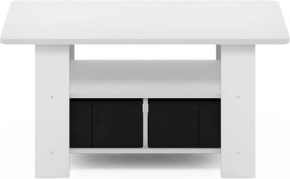 Furinno Andrey Coffee Table, Small Modern Coffee Table with Storage and Bin Drawer, Side Table for Living Room, Bedroom, Home Office, White