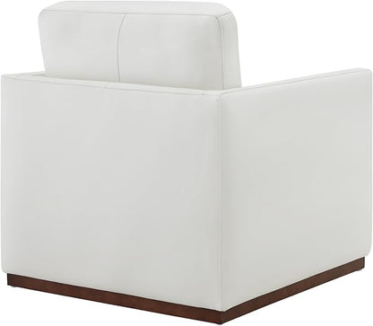 CHITA Genuine Leather Swivel Accent Chair, FSC Certified Mid Century Modern Arm Chair for Living Room and Bedroom, Fully Assembled, White