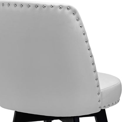 MINCETA Bar Stools Set of 2, PU Leather Barstools, 26 Inch Upholstered Counter Stools with High Back and Footrest, Swivel Counter Height Barstools for Kitchen Island Home Bar Light Gray