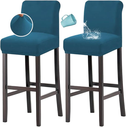 H.VERSAILTEX 100% Waterproof Bar Stool Cover Stretch Counter Stool Pub Chair Slipcover for Dining Room Removable Soft Thick Solid Fleece Fabric Bar Stool Slipcovers Set of 2, Peacock Blue