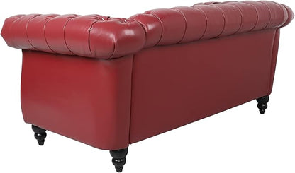 LEVNARY Leather Sofa, Chesterfield Tufted Upholstered 2 Seater Couch, Modern Loveseat Couch Classic Furniture for Living Room Bedroom (Wine Red)