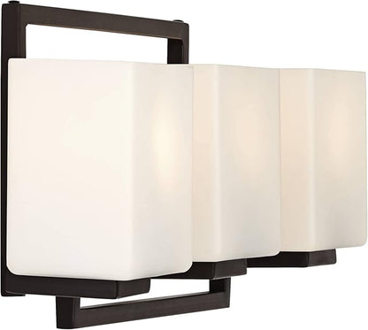 Possini Euro Design Lighting on The Square Modern Wall Mount Light Bronze Metal Hardwired 21" Wide 3-Light Fixture Geometric Opal Glass Shades for Bathroom Vanity Mirror House Home Room Decor
