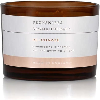 Pecksniff's Re-Charge Invigorating 3-Wick Candle - Cinnamon & Ginger Aroma, Premium Quality Wax, 283g, Long-Lasting Scent for Focus and Energy