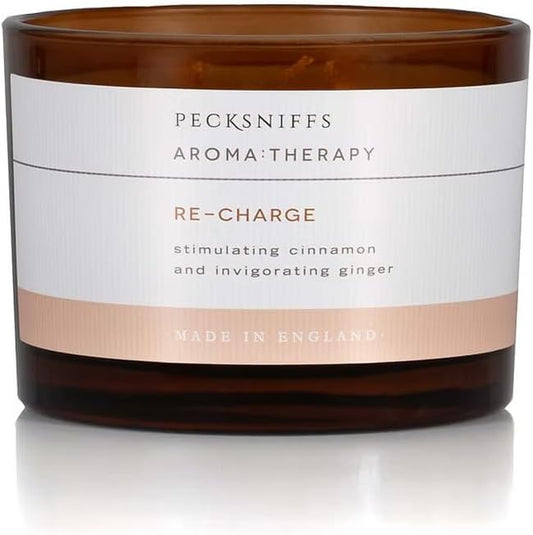 Pecksniff's Re-Charge Invigorating 3-Wick Candle - Cinnamon & Ginger Aroma, Premium Quality Wax, 283g, Long-Lasting Scent for Focus and Energy