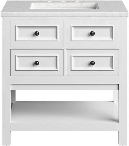 Hanover Roseville 31'' Vanity Cabinet with Sink Combo for Bathroom, Powder Room | Pre-Assembled Cabinet | 2 Drawers, Bottom Shelf | Artificial Stone Countertop | White Cabinet | HANVN0108-31-1WH