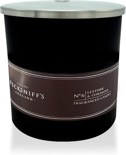 Pecksniffs Black Leather & Oakmoss Scented Candle | 1 Wick, 184g/6.49oz